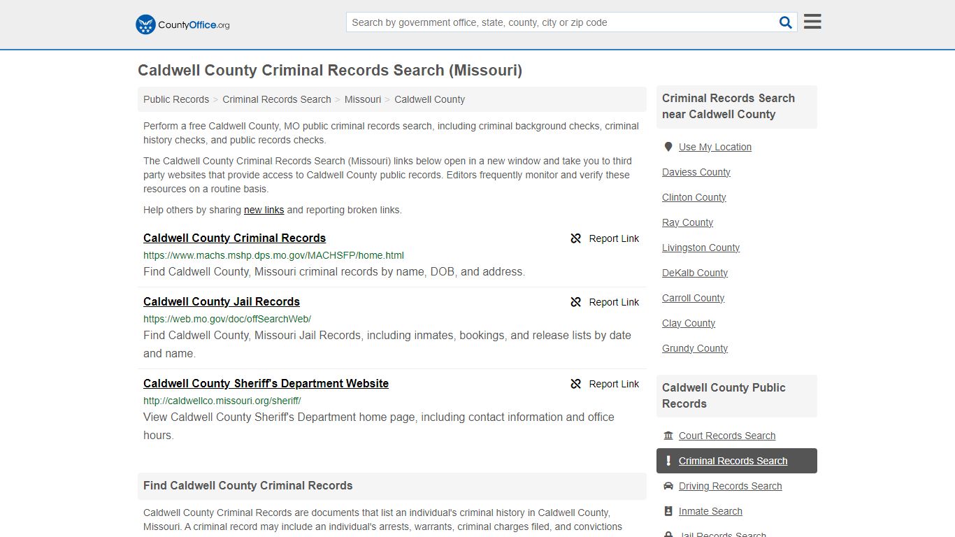 Caldwell County Criminal Records Search (Missouri)